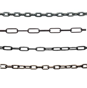 collection of various  chains on white background. each one is in full cameras resolution